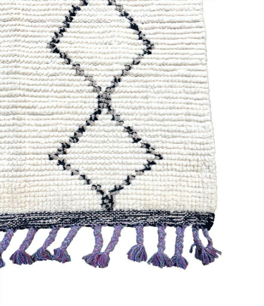 A Large Handwoven Moroccan Beni Ourain Wool Berber Rug With Tribal Diamond And Line Pattern photo for sale