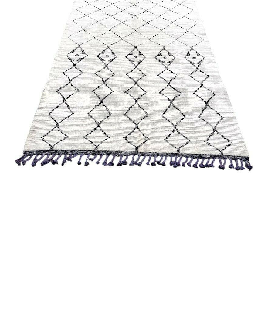 A Large Handwoven Moroccan Beni Ourain Wool Berber Rug With Tribal Diamond And Line Pattern photo Textiles