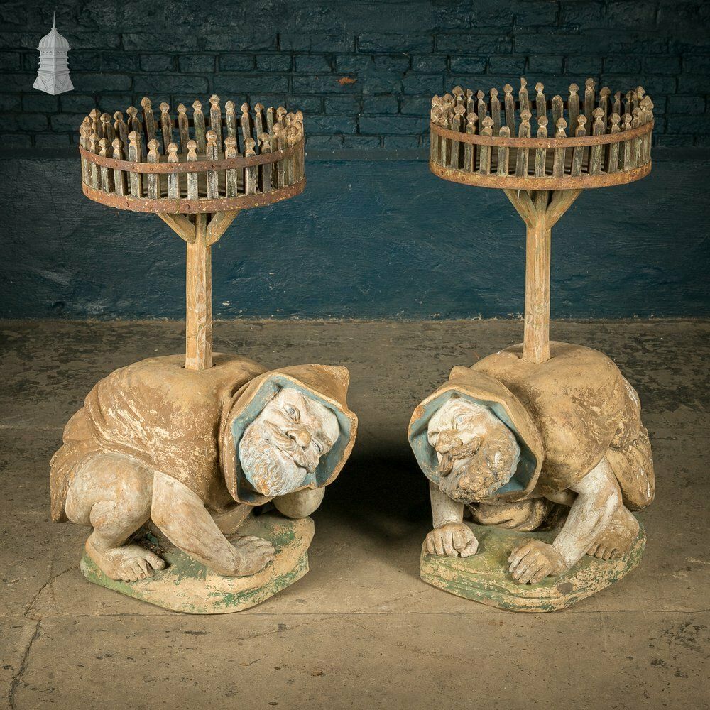 Terracota German Gnomes, 19th C Garden Plinths photo furniture