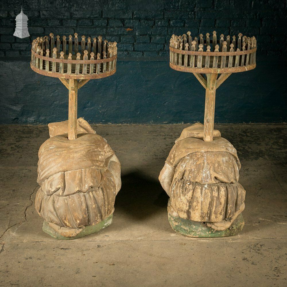 Terracota German Gnomes, 19th C Garden Plinths photo vintage
