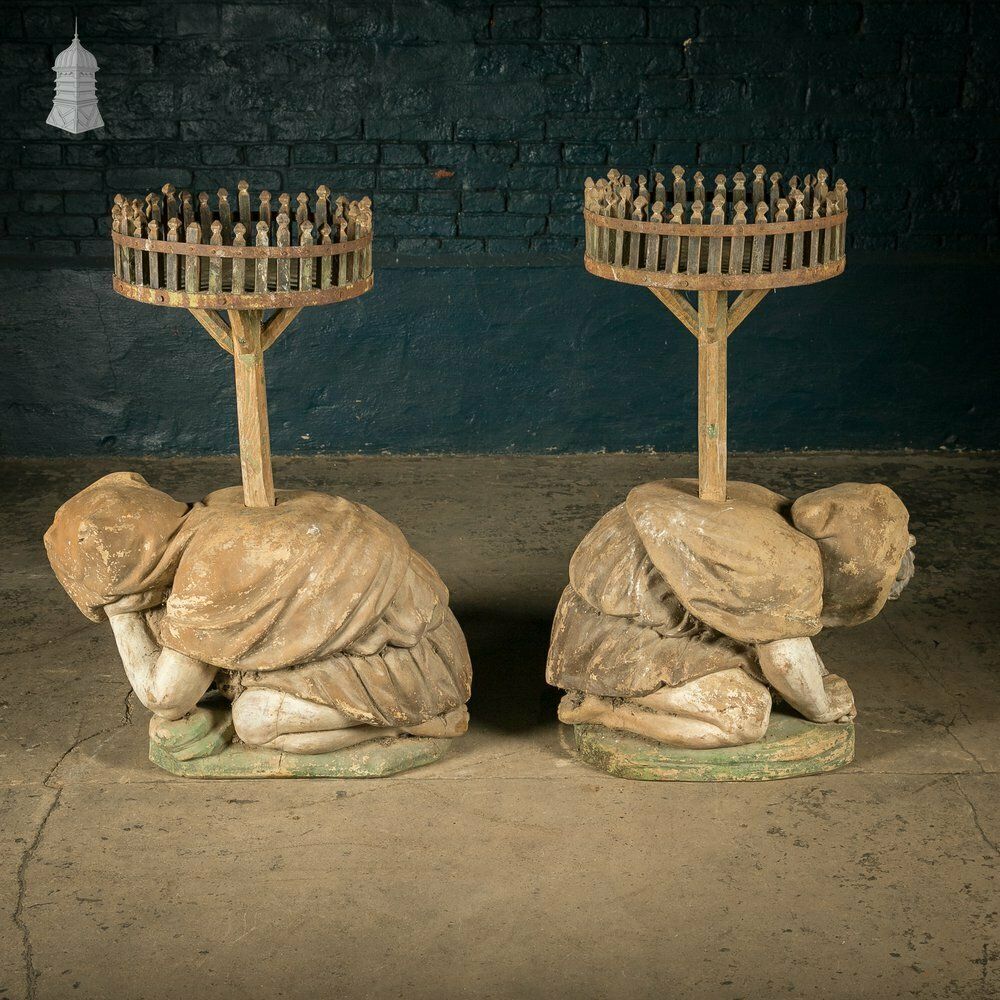 photo furniture Terracota German Gnomes, 19th C Garden Plinths
