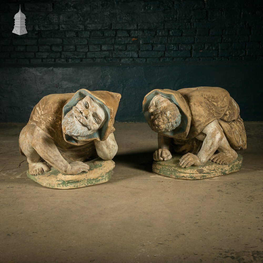 photo for sale Terracota German Gnomes, 19th C Garden Plinths