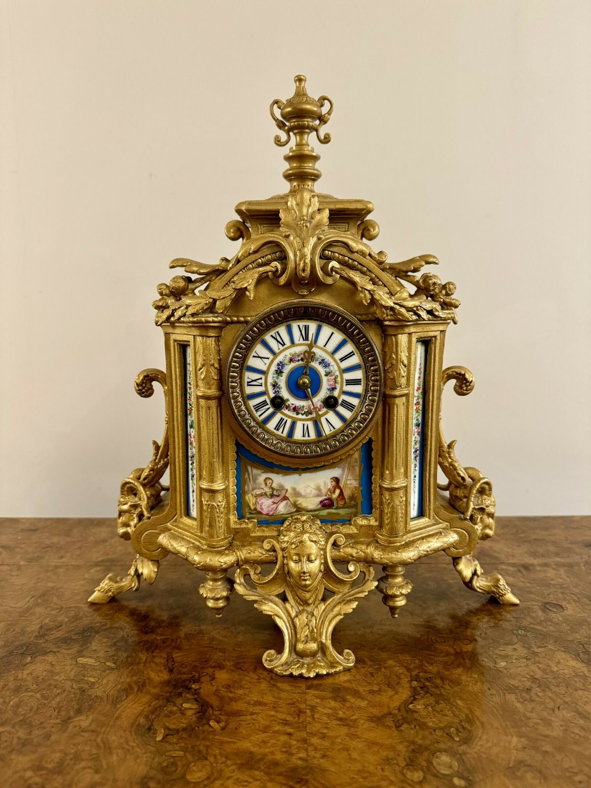 Elegant Quality 19th Century French Gilt Metal And Porcelain Clock photo vinterior