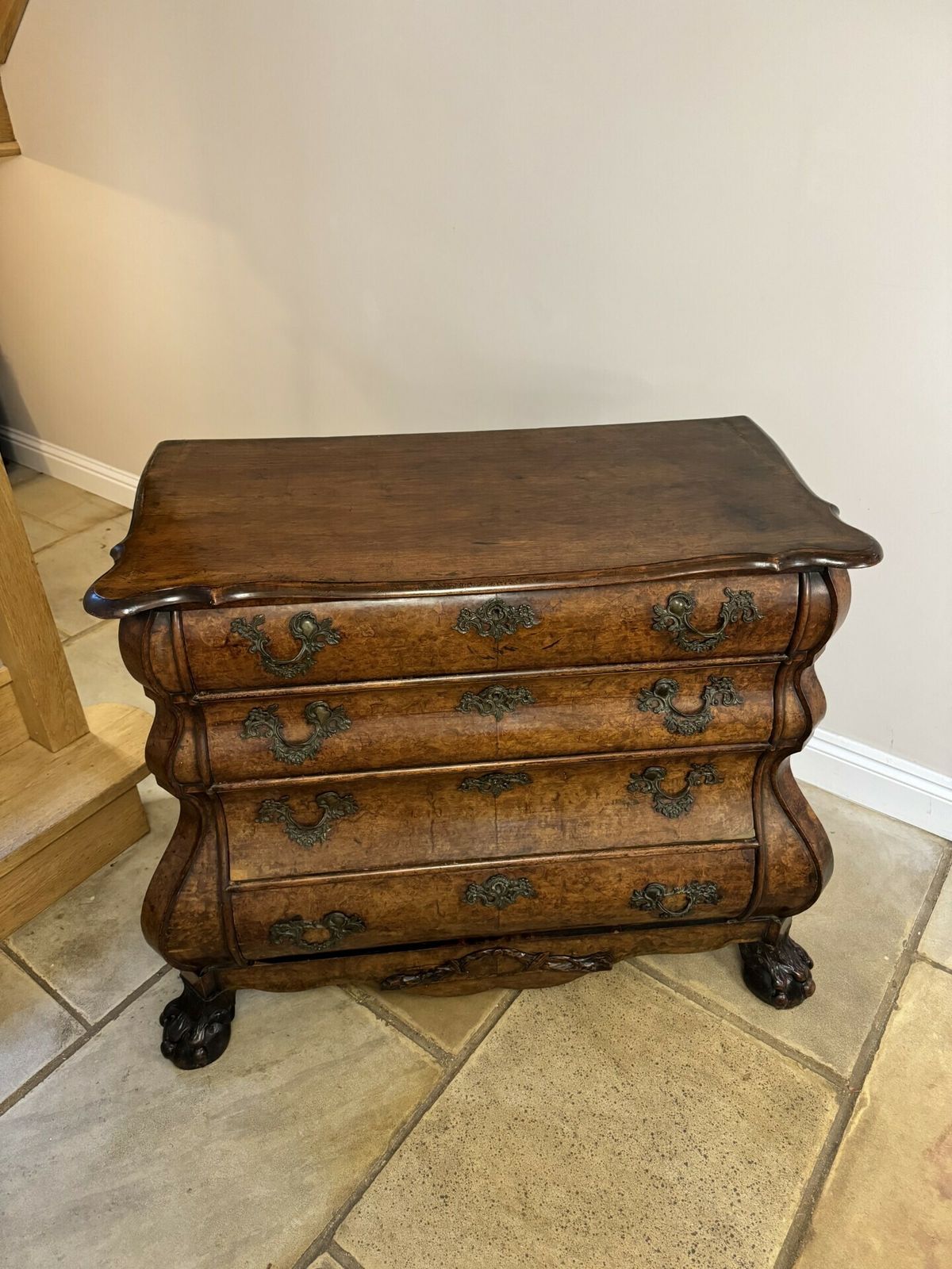Outstanding Quality 18th Century Dutch Antique Burr Walnut Bombe Chest Of Drawers photo Furniture