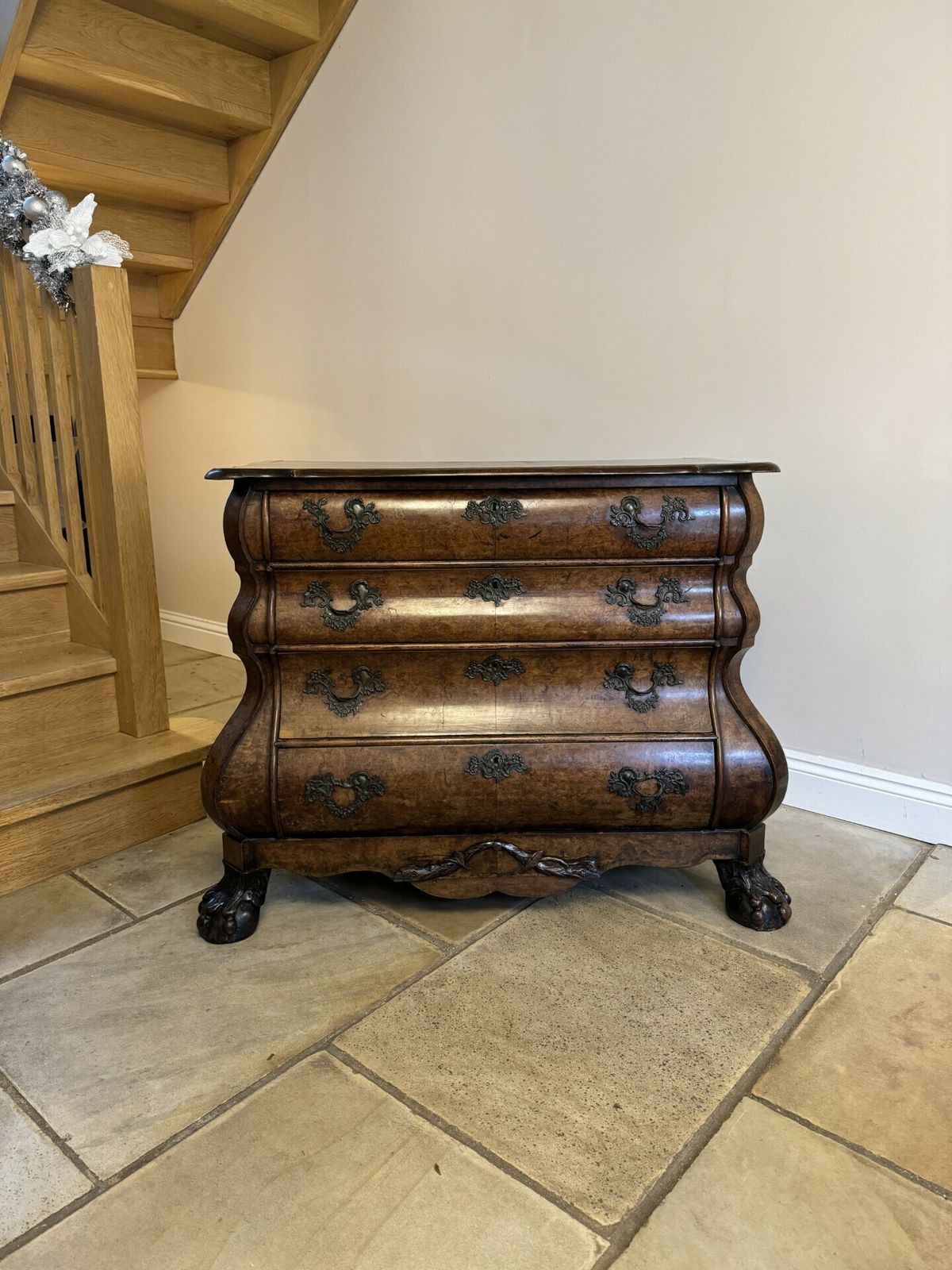 Outstanding Quality 18th Century Dutch Antique Burr Walnut Bombe Chest Of Drawers photo buy