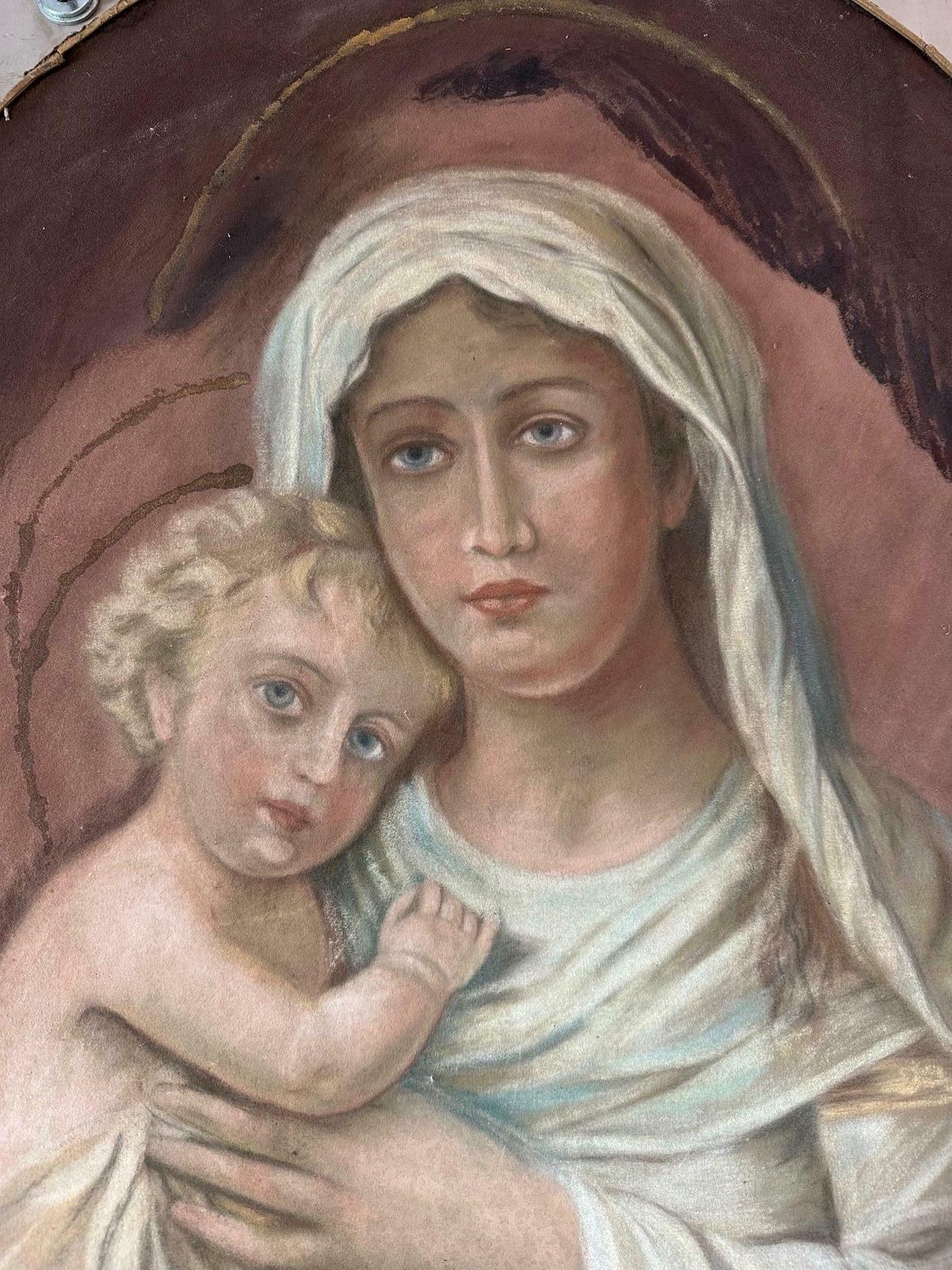 Early 20th Century Virgin And Child Painting, 1900s photo for sale