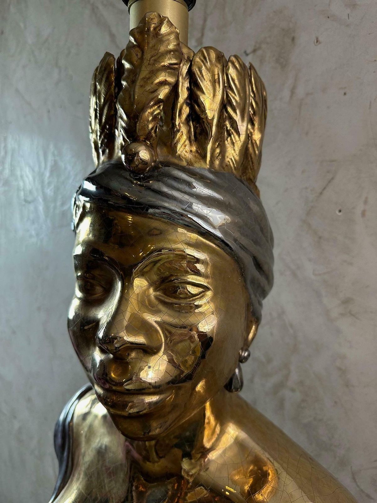 Mid Century Italian Ceramic African Women Table Lamp, 1960s photo for sale