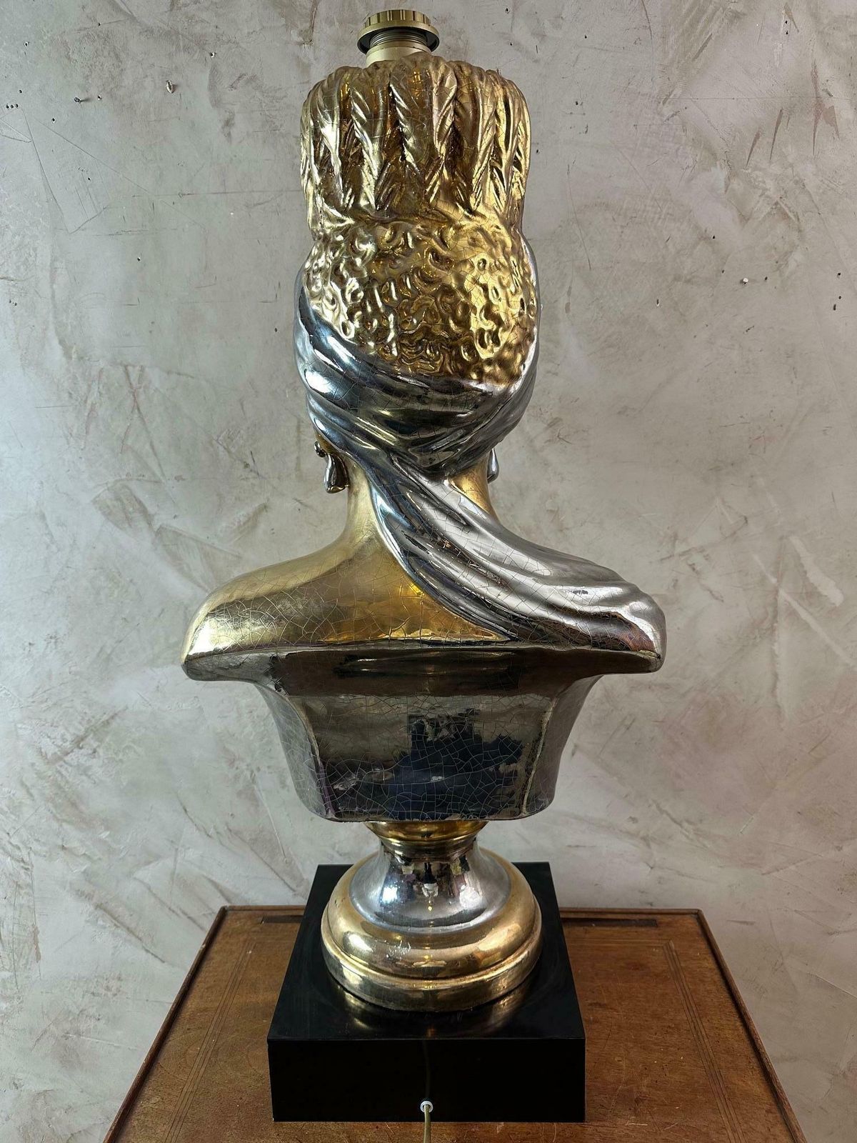 Mid Century Italian Ceramic African Women Table Lamp, 1960s photo vintage
