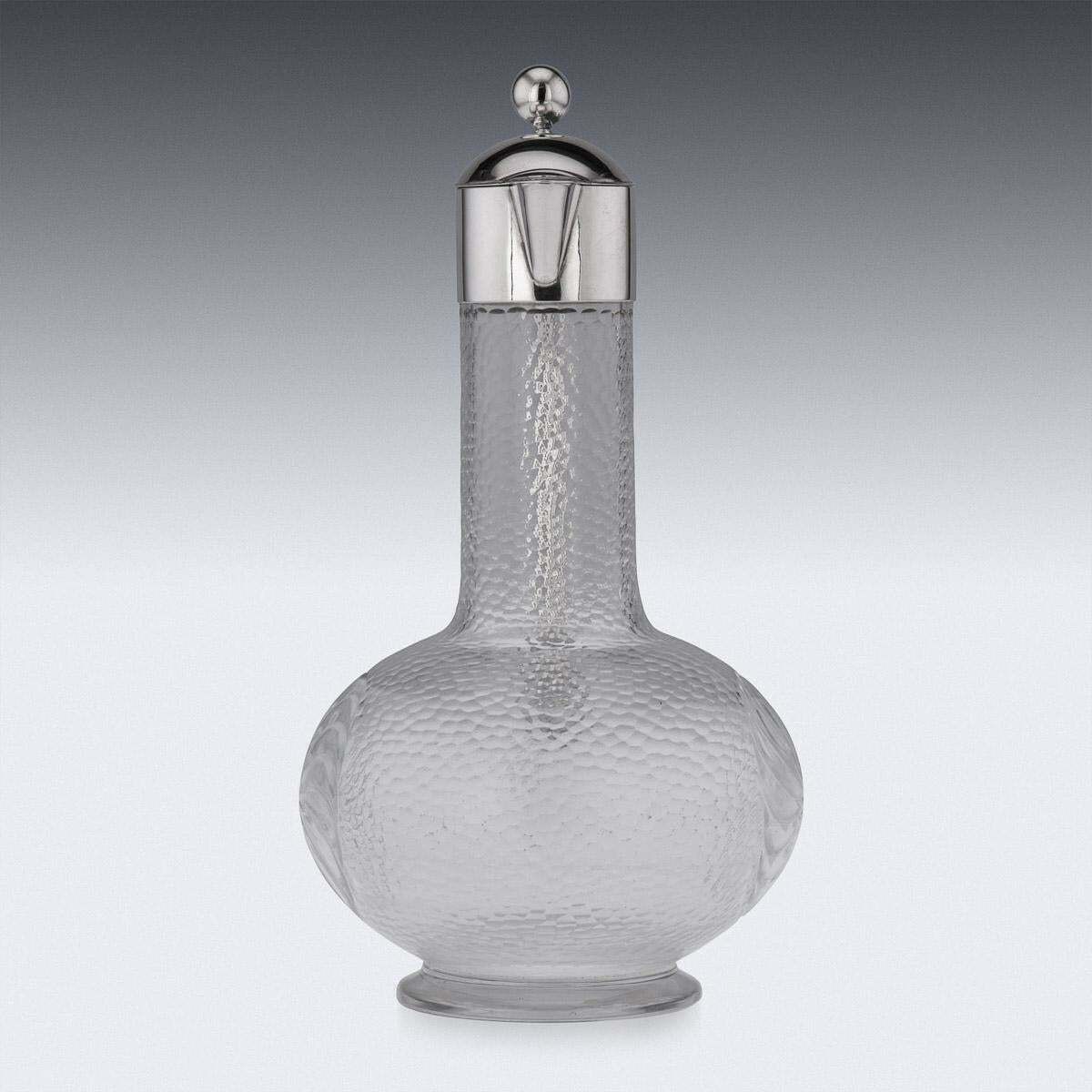 20th Century German Solid Silver & Etched Glass Claret Jug, C.1900 photo Home Decor