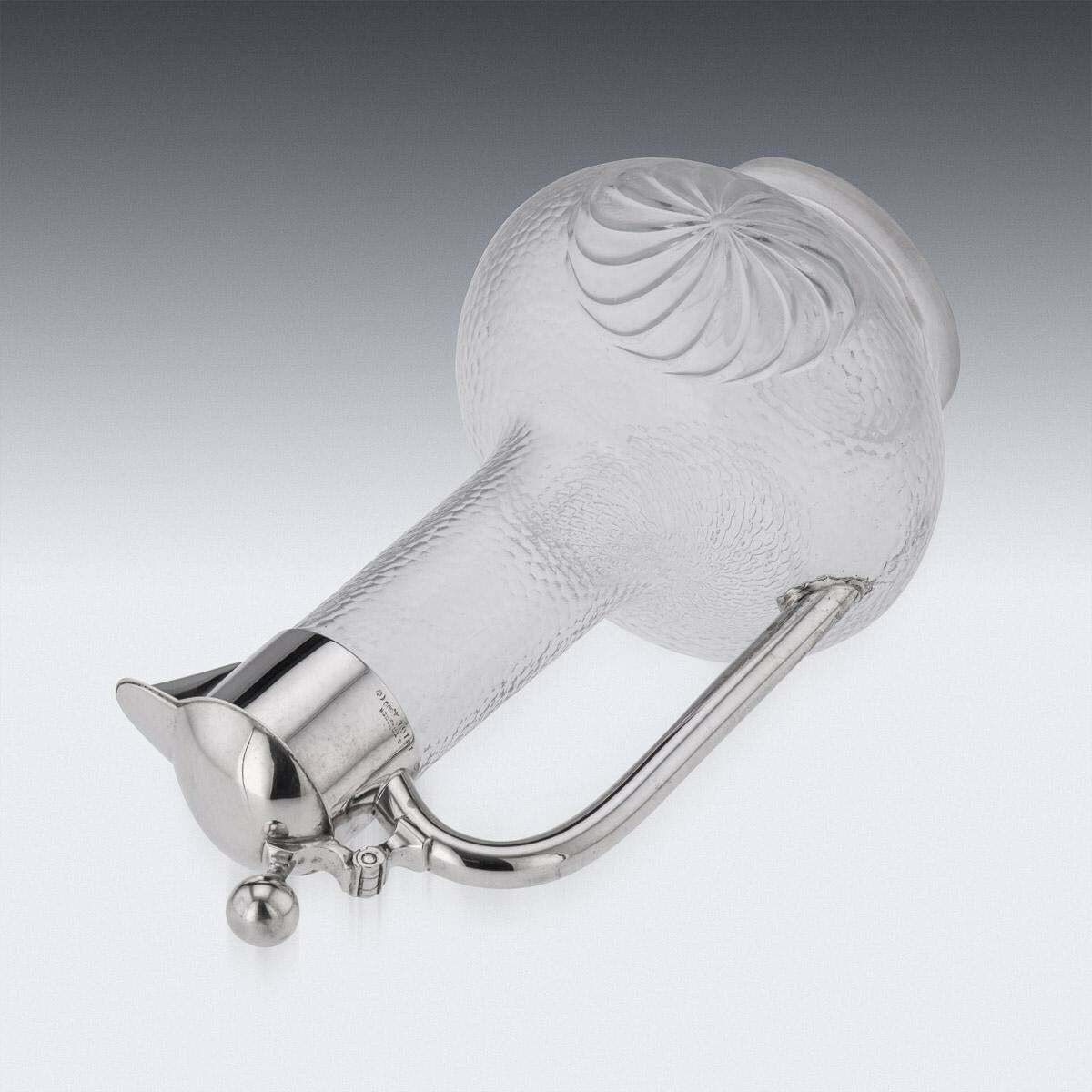 20th Century German Solid Silver & Etched Glass Claret Jug, C.1900 photo vinterior