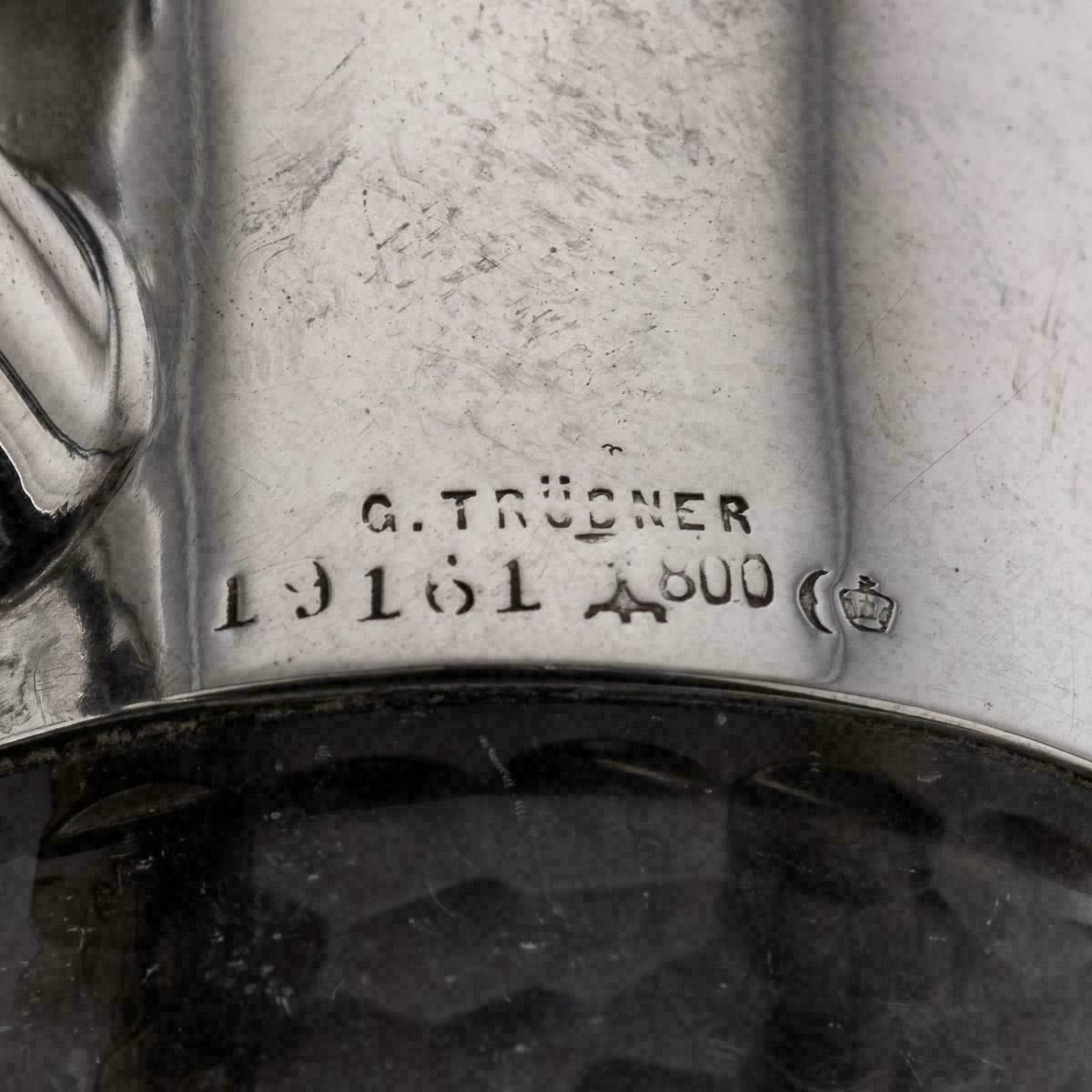 photo buy 20th Century German Solid Silver & Etched Glass Claret Jug, C.1900