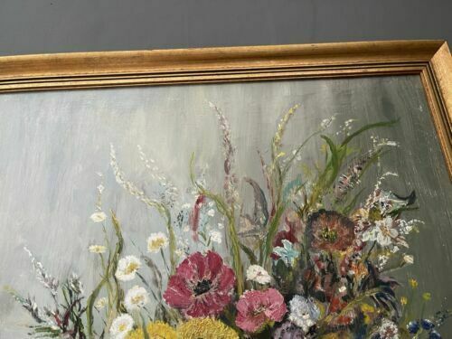 Vintage Beautiful Large Framed Flowers Painting photo vintage