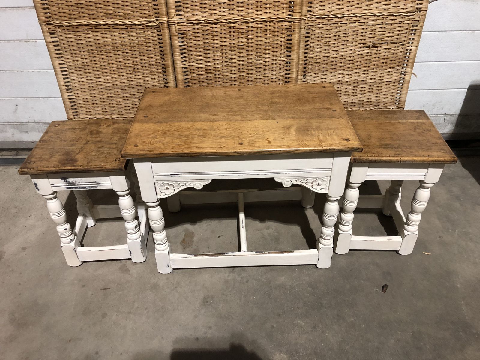 195.0 Handsome Vintage Carved Oak Nest Of Tables / Coffee Tables photo