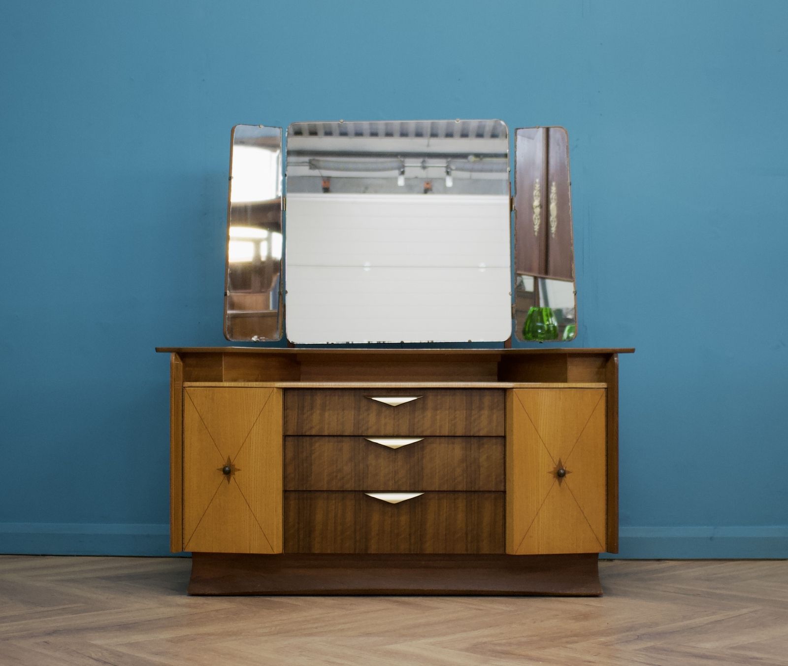 Vintage Mid Century Art Deco Style Walnut & Oak Dressing Table From Lebus,1950s