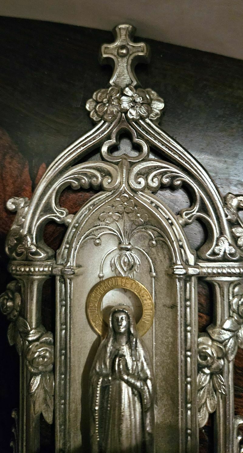 French Holy Water Font To Hang In Spelter With The Immaculate Conception photo Home Decor
