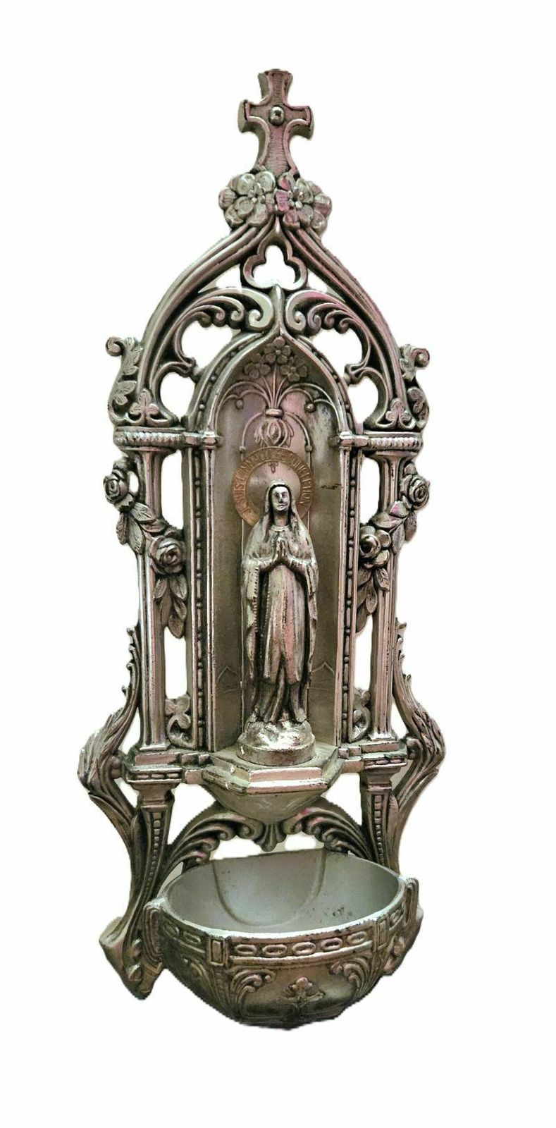 French Holy Water Font To Hang In Spelter With The Immaculate Conception photo vinterior
