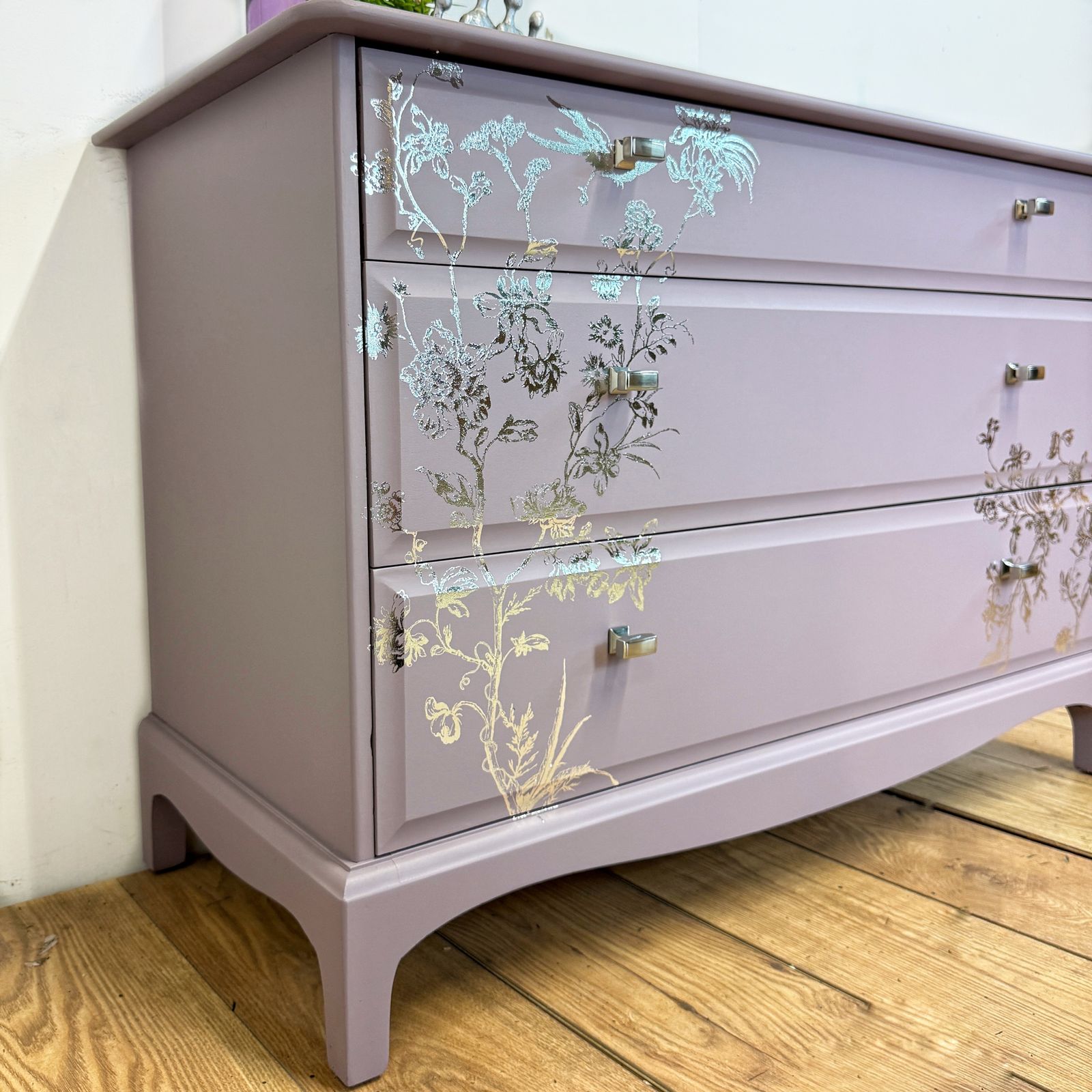 Lilac And Silver Stag Minstrel Chest Of Drawers photo for sale