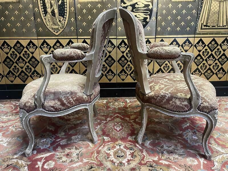 Paire De Fauteuils Cabriolets Velours De Gêne De Style Louis XV photo for sale