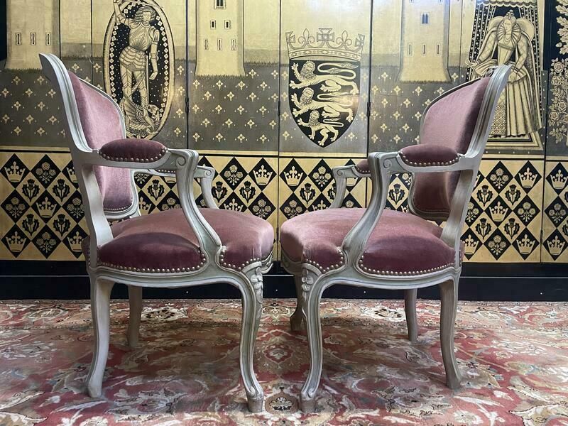 Paire De Fauteuils Cabriolets Style Louis XV Rechampi Velours photo for sale