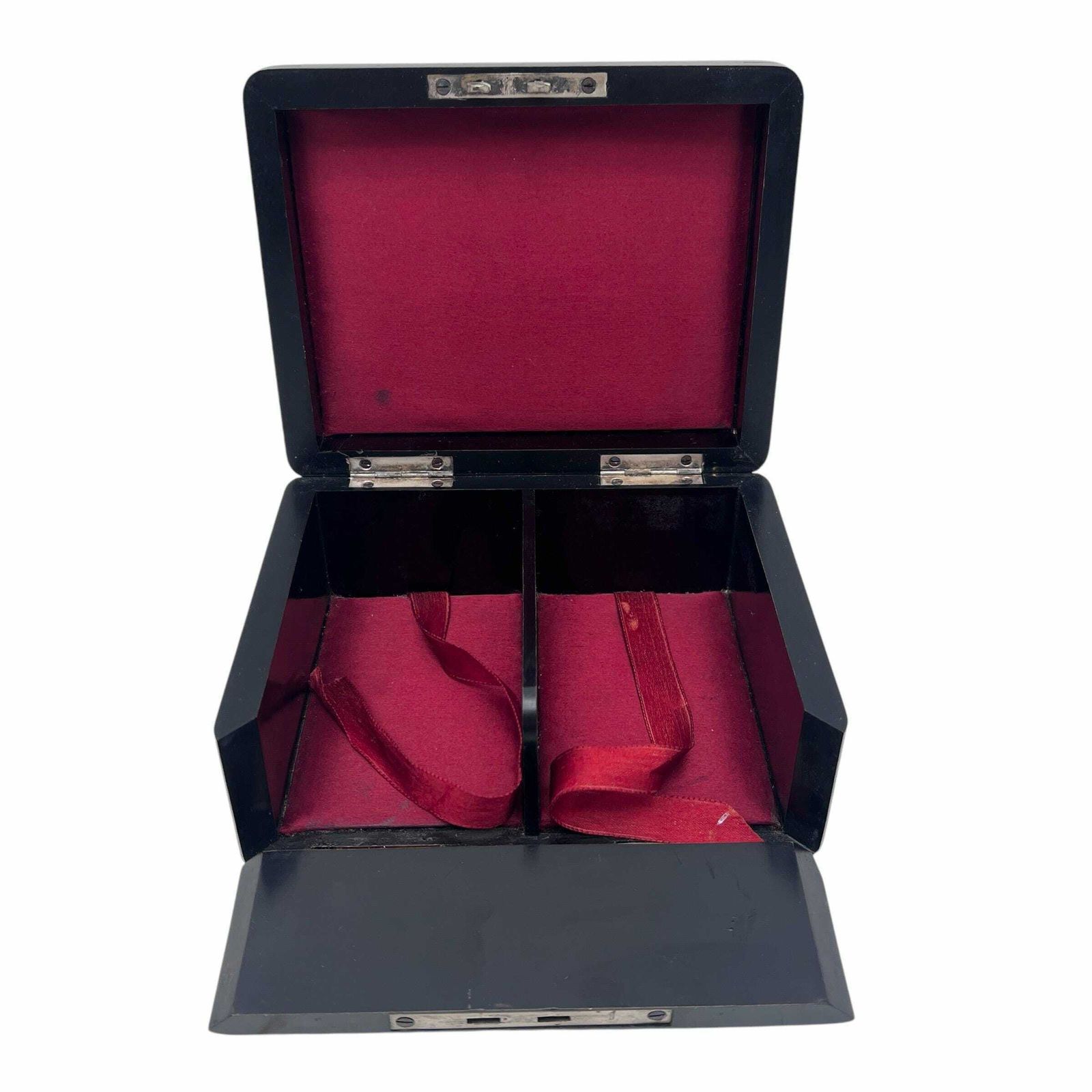 Antique Ebonised Playing Card Box With Key   Silk Lined   Home Decor   Card Games photo Home Decor