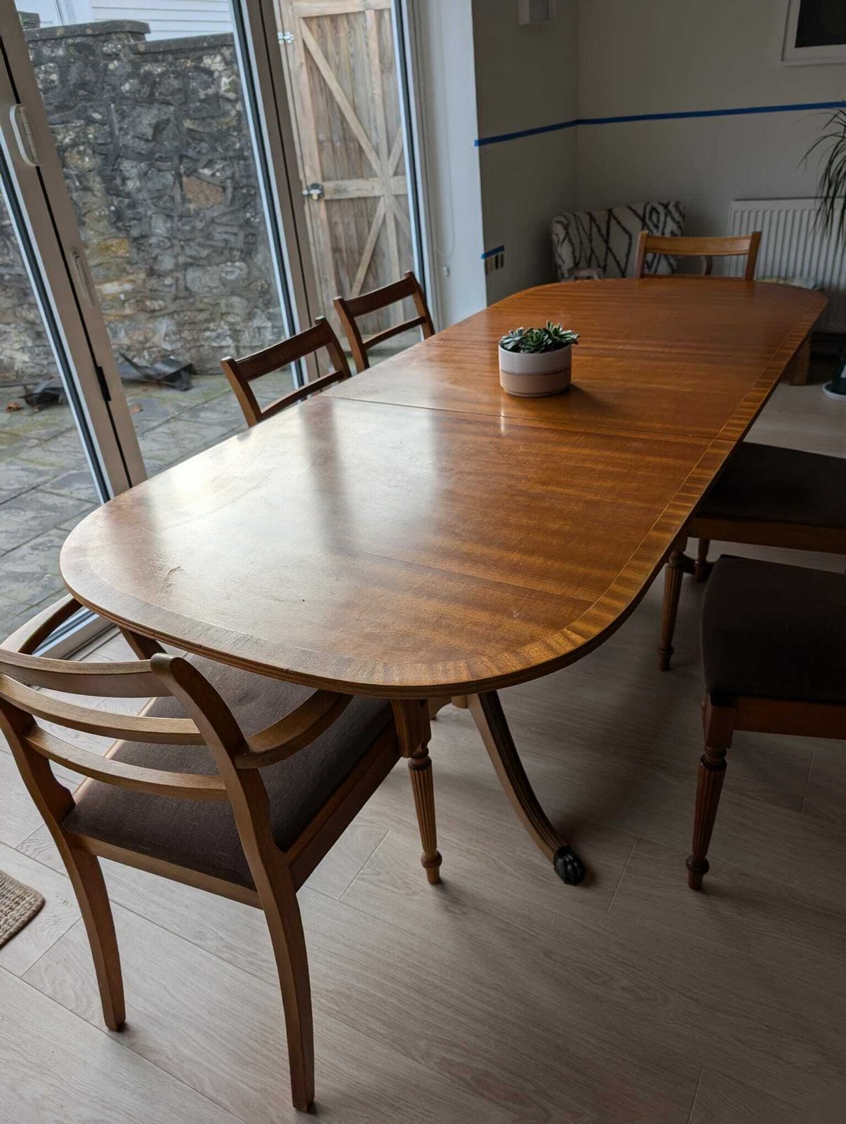 Mctintosh Antique Regency Style Twin Pedestal Dining Table With Extra Leaf And 6 Chairs photo furniture