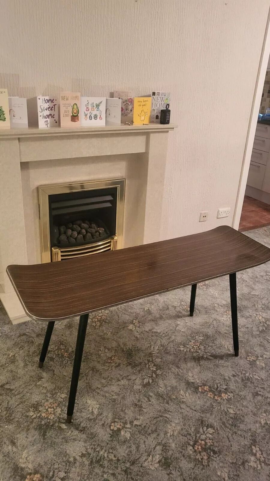 Retro Dansette Black Leg Coffee Table Sleigh Skateboard Bentwood Curved Ends Formica Teak Top photo furniture