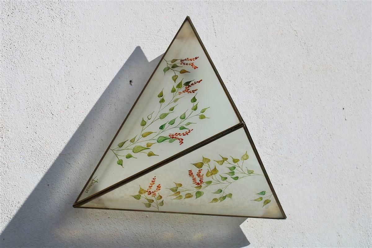 Pair Of Wall Lamps Triangle Design Italian Naturalist Painted Glass photo vinterior