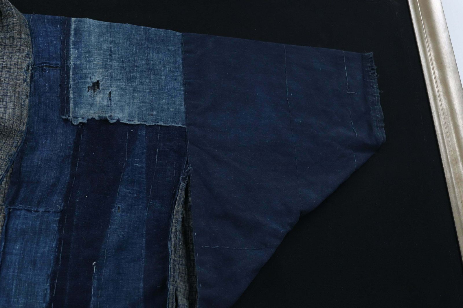 Meiji Period Japanese Indigo Framed Boro Kimono photo vinterior