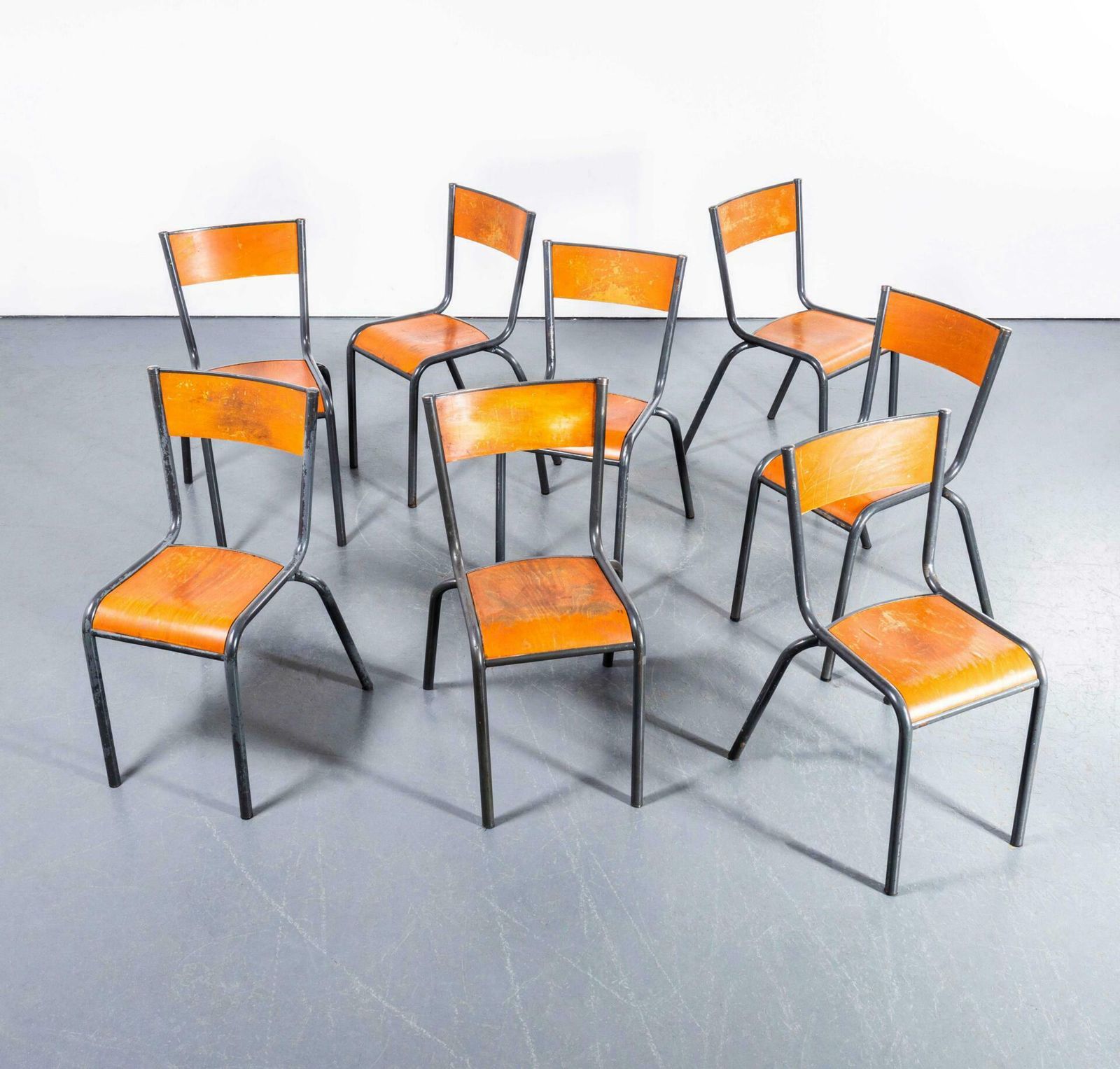 1960's French Mullca Stacking Dining Chair 510   Slate Frame   Set Of Eight photo for sale