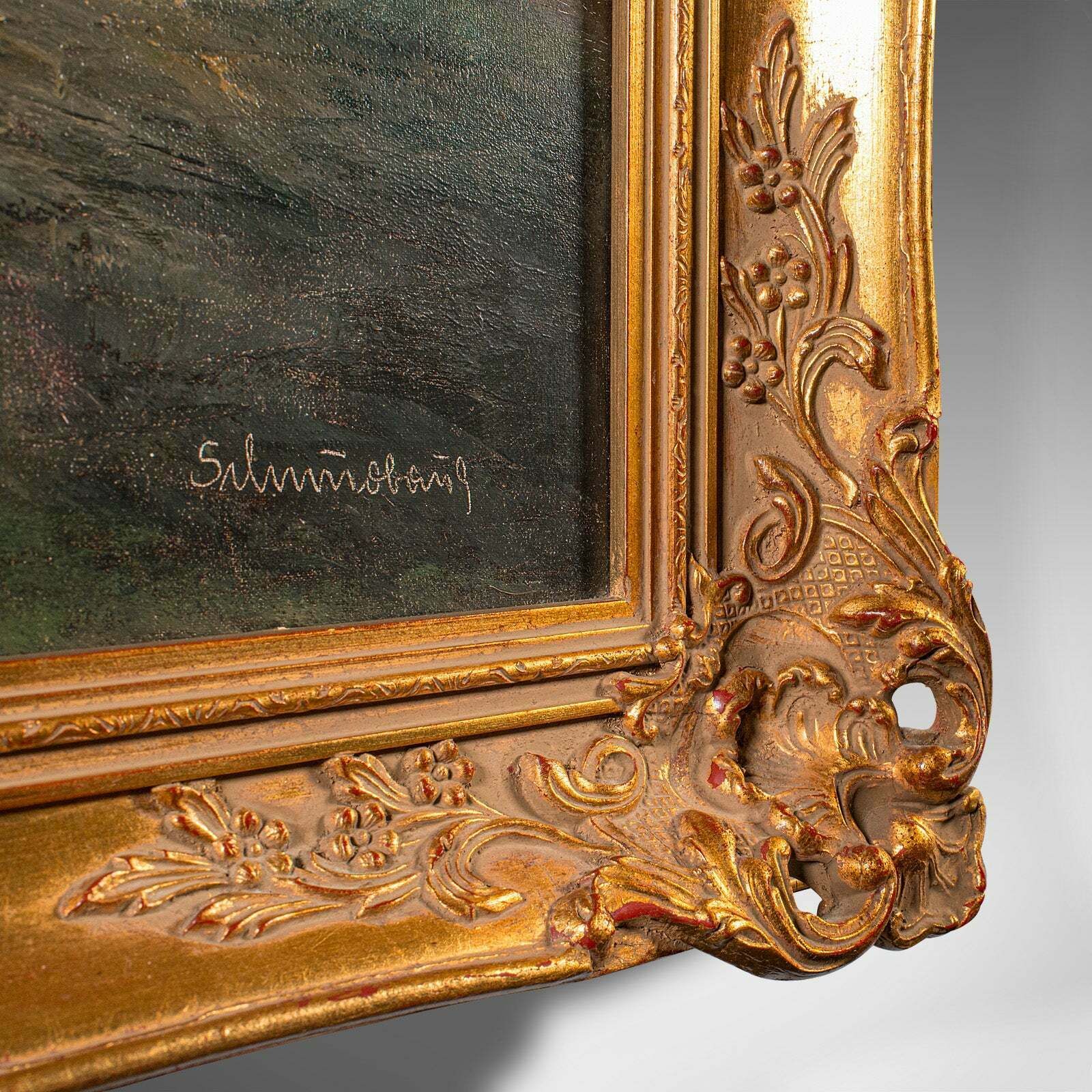 Large Vintage Landscape Painting, Austrian, Framed Art, Oil, Alpine, Schmidbauer photo buy