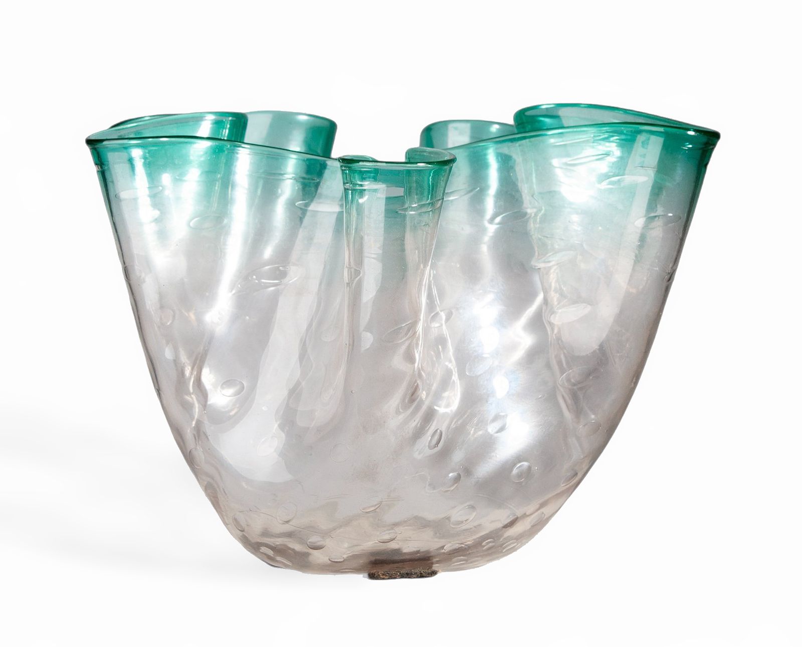 Mid 20th Century Modern Blueish Murano Glass 'Fazzoletto' Vase With Folds, Italy photo Home Decor