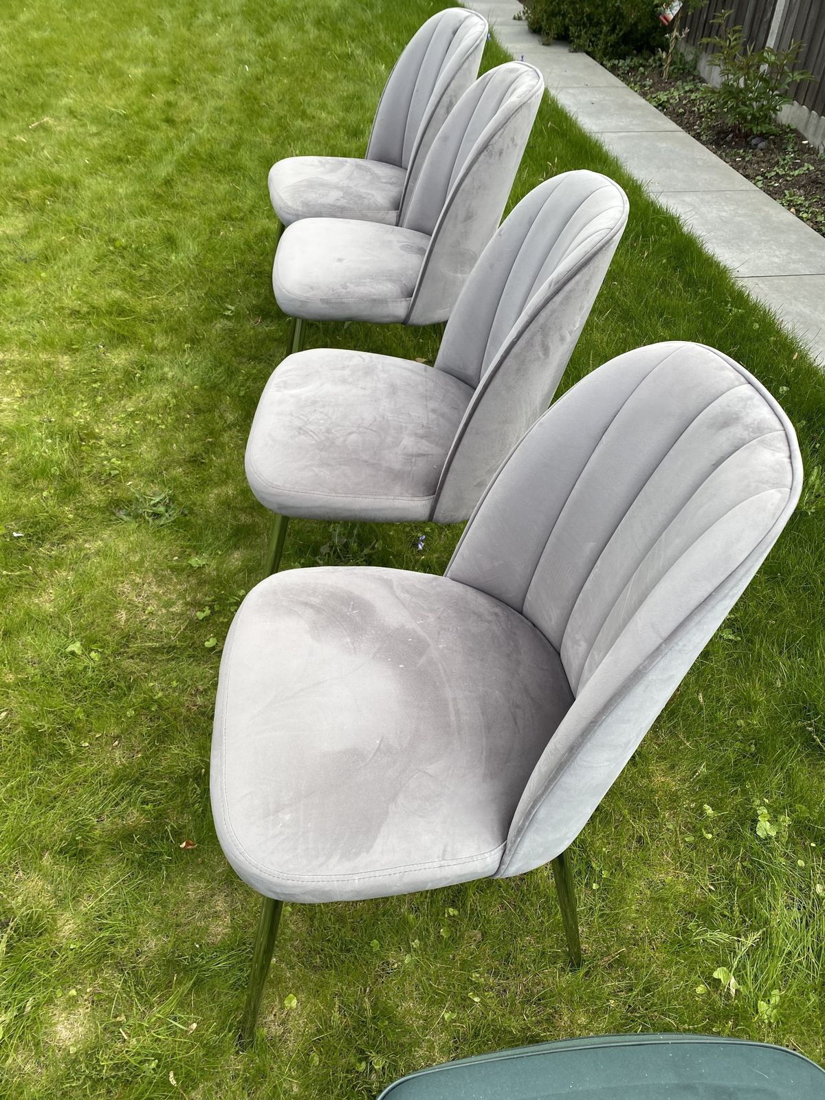 4 Grey Velvet Dining Chairs In Fairly Good Condition. Some Marks That Can Be Removed With photo buy