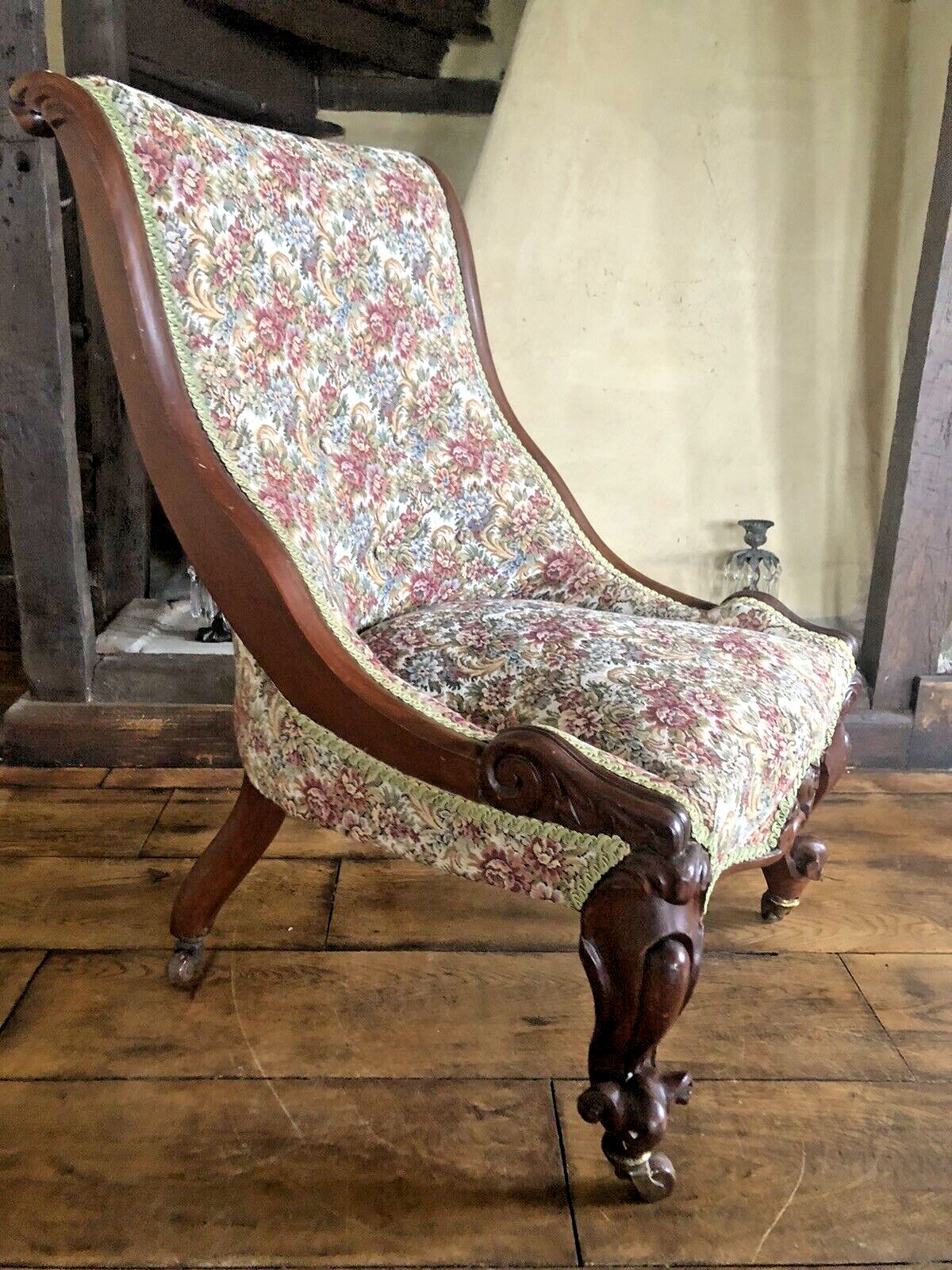 Furniture Original Antique Ornate Woven Tapestry Ladies Slipper Nursing Chair photo