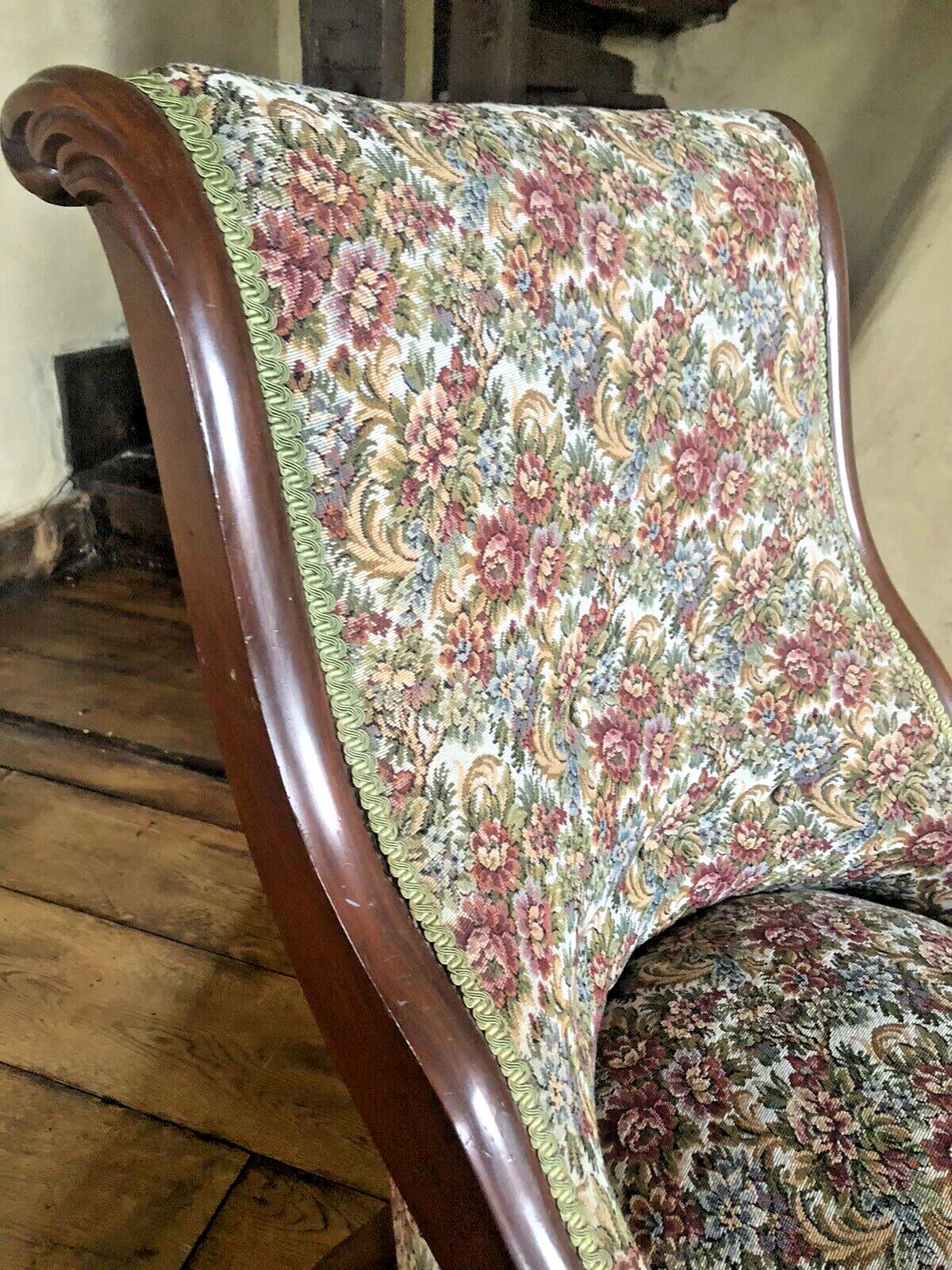 349.0 Original Antique Ornate Woven Tapestry Ladies Slipper Nursing Chair photo