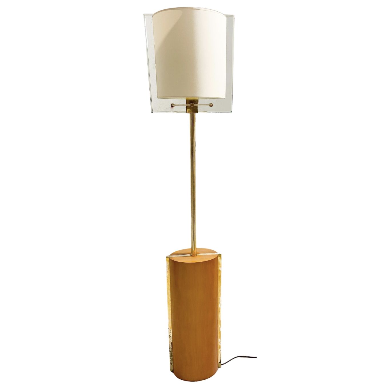 Fontana Arte Floor Lamp By Nathalie Grenon In Glass And Wood, Italy, 1990