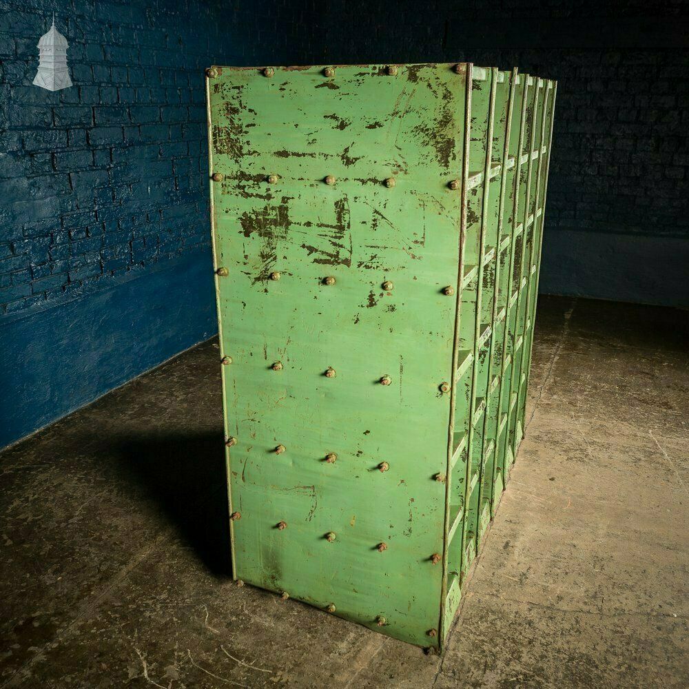 Green Painted Steel Industrial Workshop Pigeonhole Shelf Unit photo vinterior