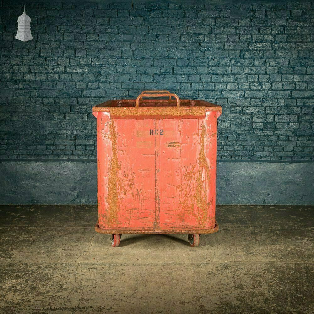 Wheeled Industrial Cart, Rusty Distressed Red Painted Steel, Factory Skip photo 810.0