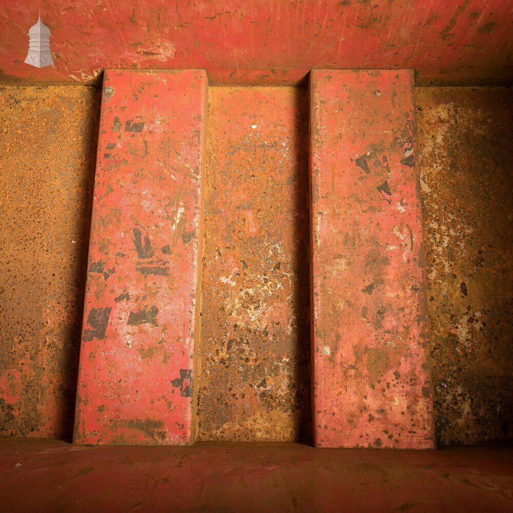 photo furniture Wheeled Industrial Cart, Rusty Distressed Red Painted Steel, Factory Skip