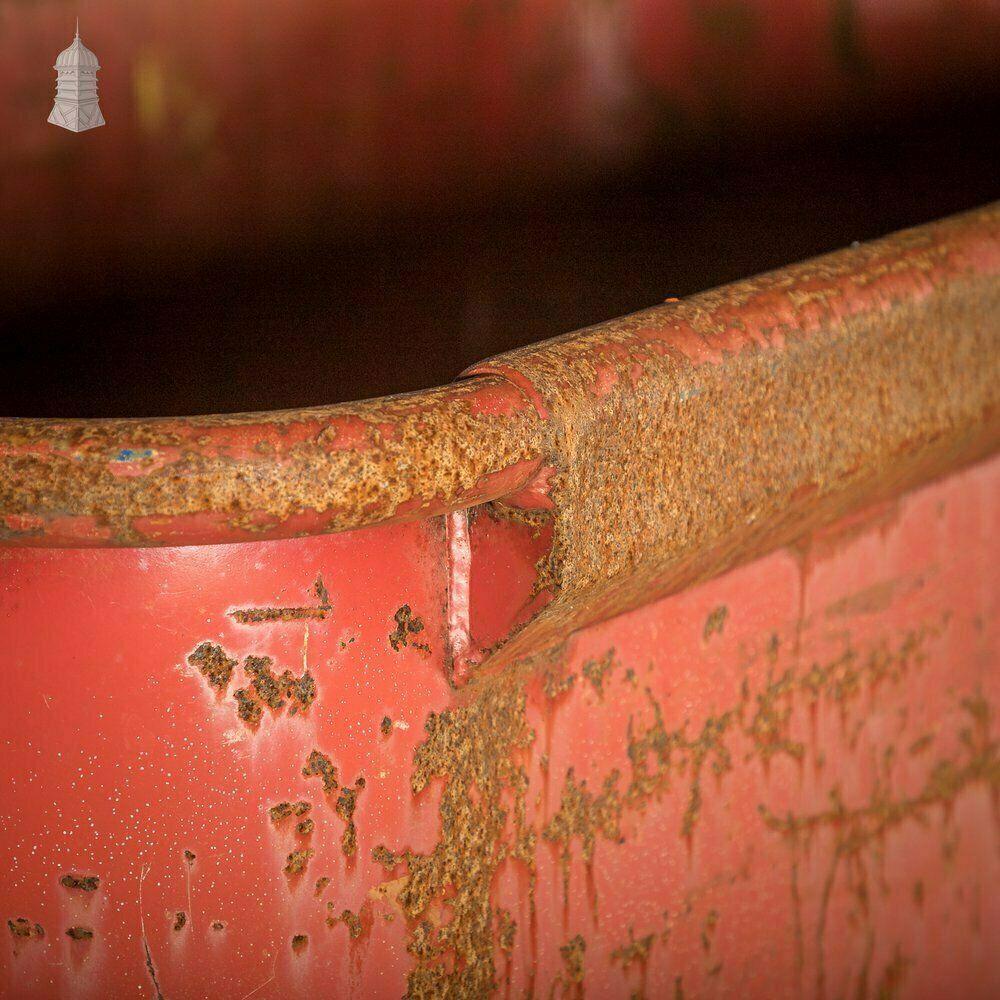 photo for sale Wheeled Industrial Cart, Rusty Distressed Red Painted Steel, Factory Skip