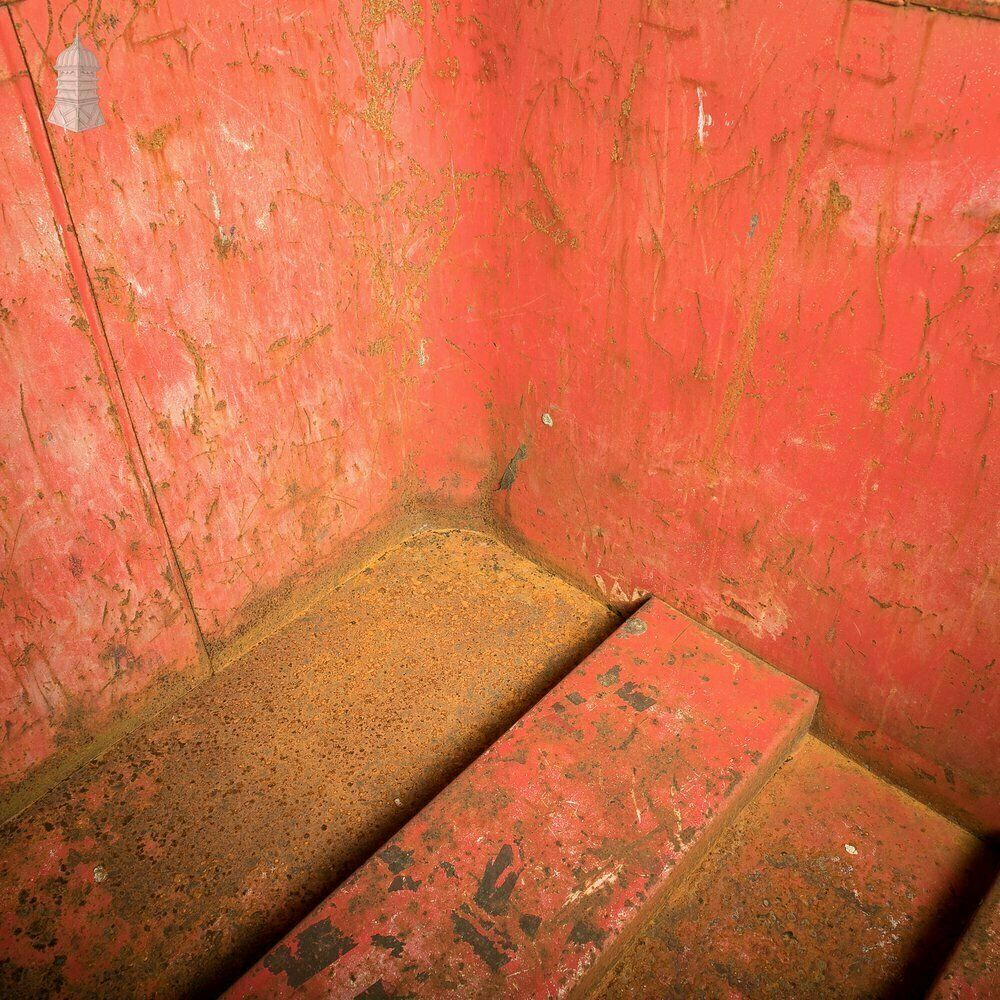 Furniture Wheeled Industrial Cart, Rusty Distressed Red Painted Steel, Factory Skip photo