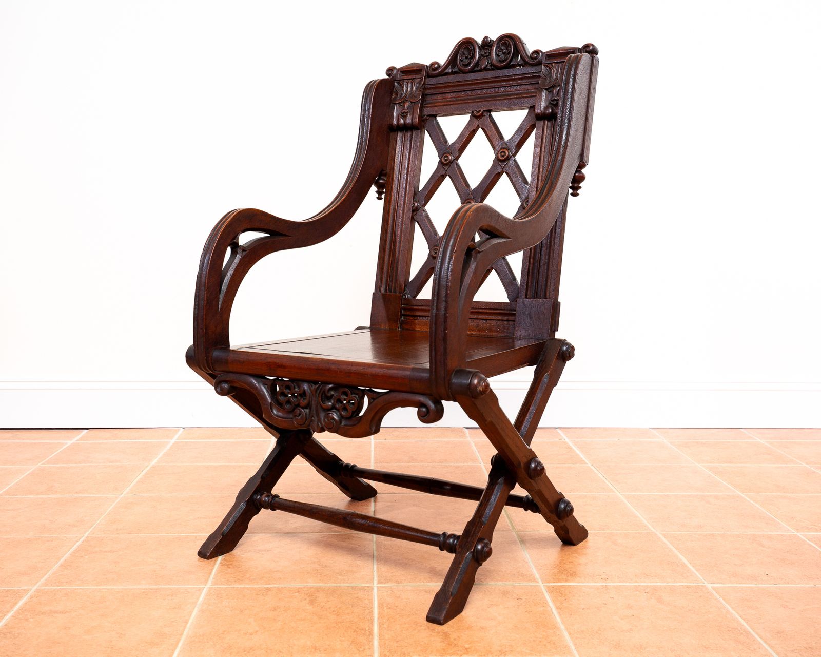 Glastonbury Chair 1830 Throne Chair Gothic Revival Hall Statement Chair Richard Bridgens Oak Baronial 19th Century V.Ictorian Armchair Ecclesiastical photo for sale