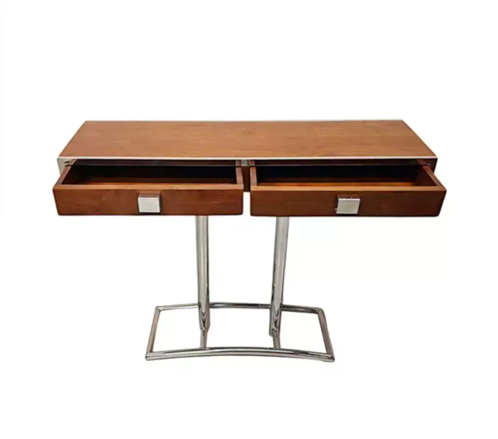 A Fabulous Hand Made Art Deco Design Walnut And Chrome Console Table photo Furniture
