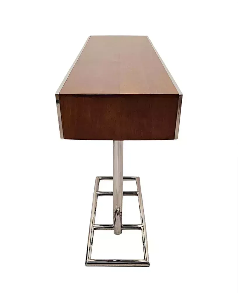 A Fabulous Hand Made Art Deco Design Walnut And Chrome Console Table photo vinterior