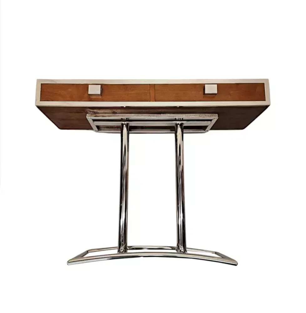 A Fabulous Hand Made Art Deco Design Walnut And Chrome Console Table photo vintage