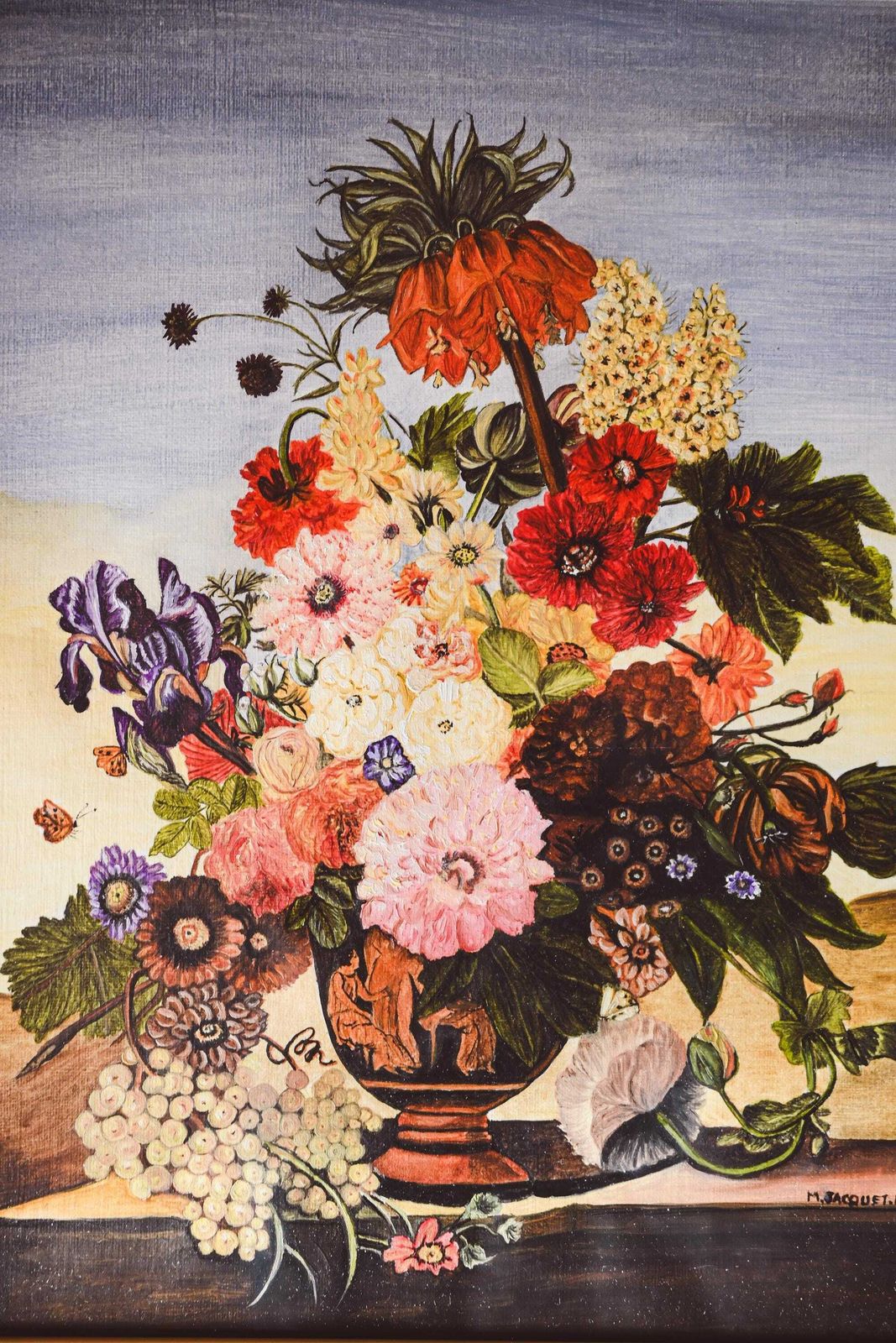 Naif Oil Painting   Colorful Bouquet Of Flowers   Jacquet Lecomte