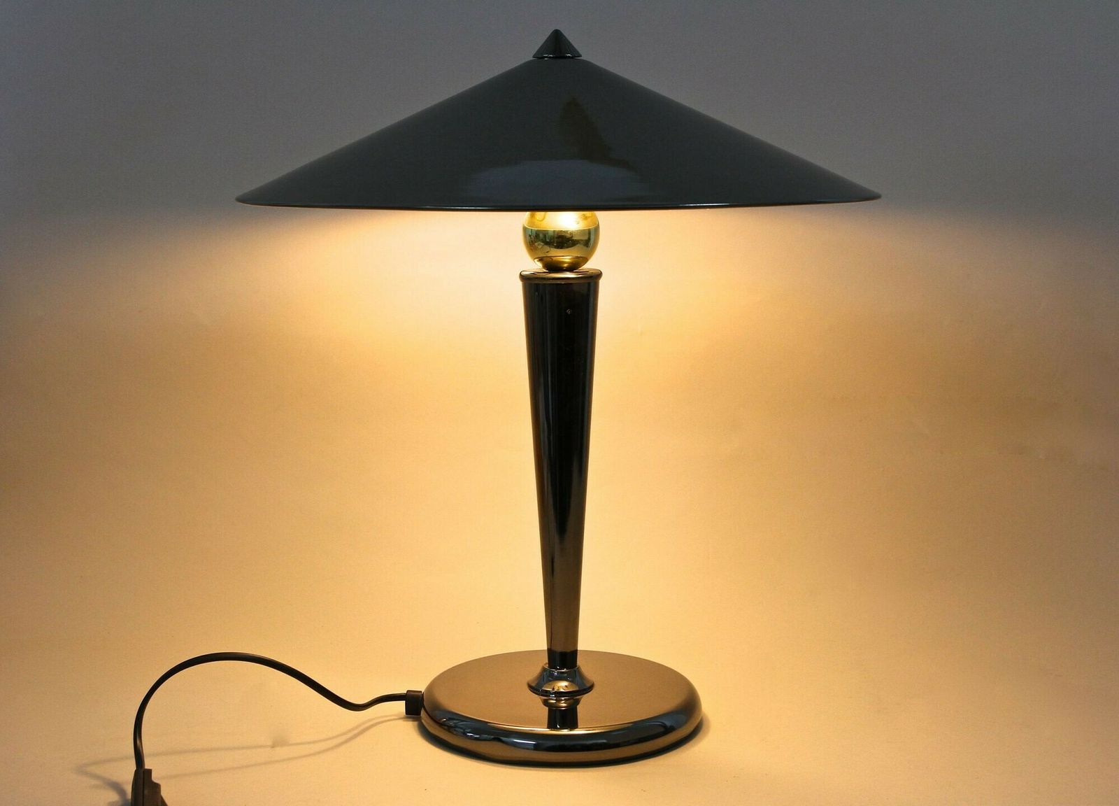 Mid Century Modern Grey Chromed Table Lamp With Brass Sphere, Italy Ca. 1970 photo for sale