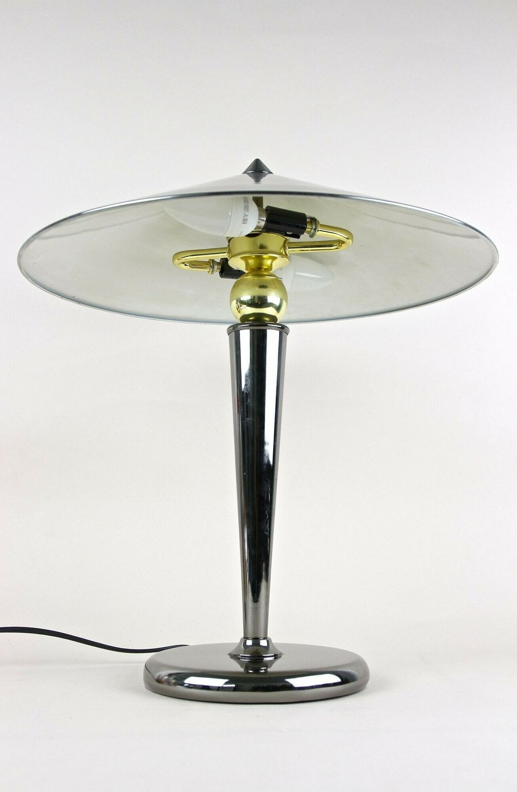 Mid Century Modern Grey Chromed Table Lamp With Brass Sphere, Italy Ca. 1970 photo buy