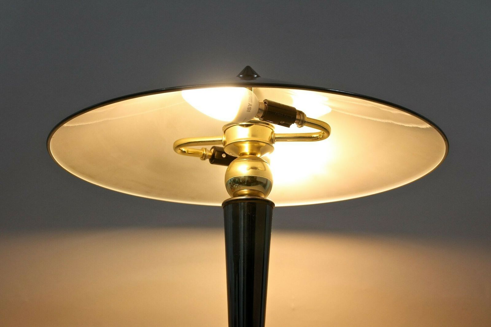 Mid Century Modern Grey Chromed Table Lamp With Brass Sphere, Italy Ca. 1970 photo vintage