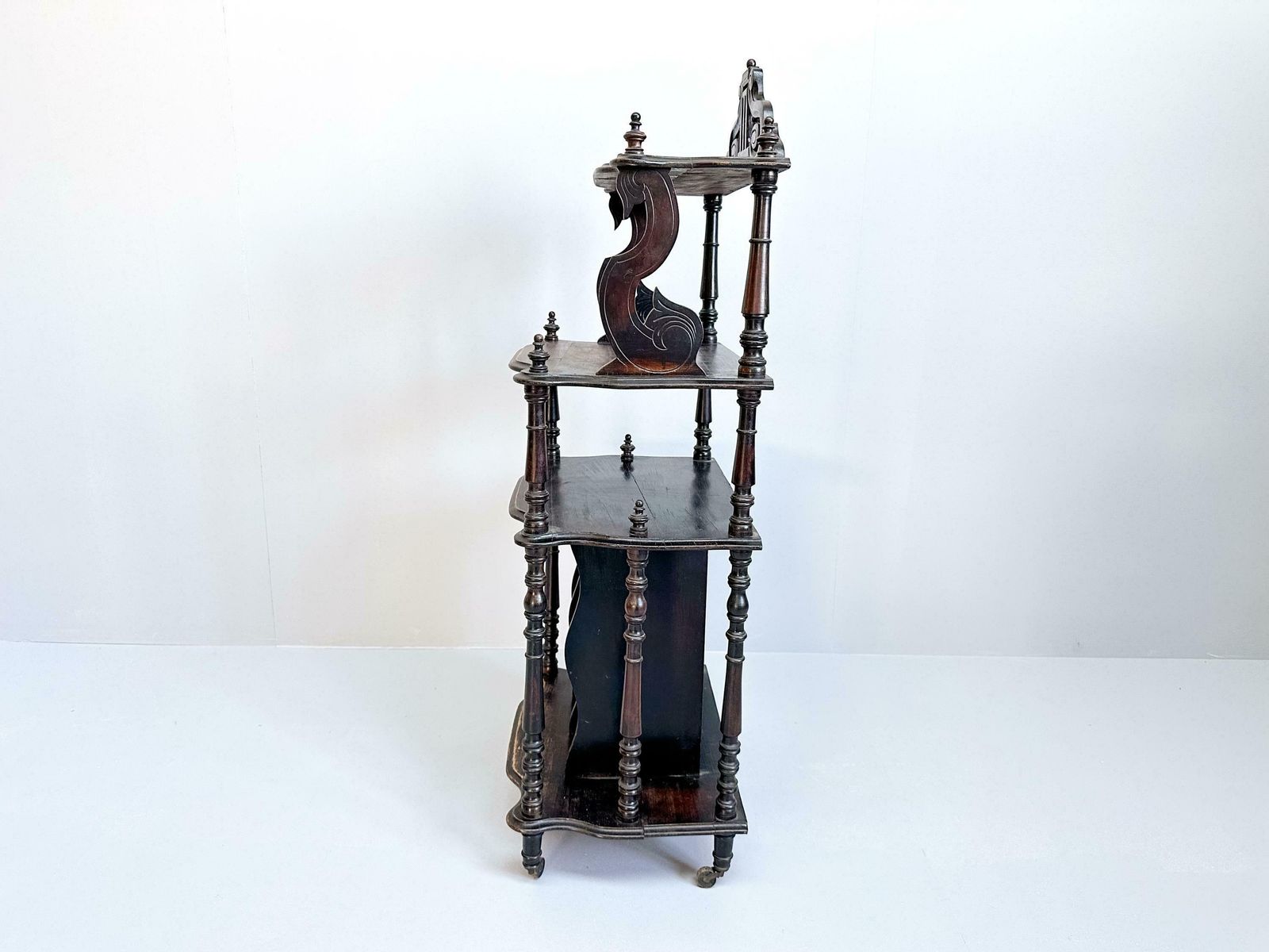 photo furniture Vintage Wooden Etagere On Castors, Music Stand, Whatnot