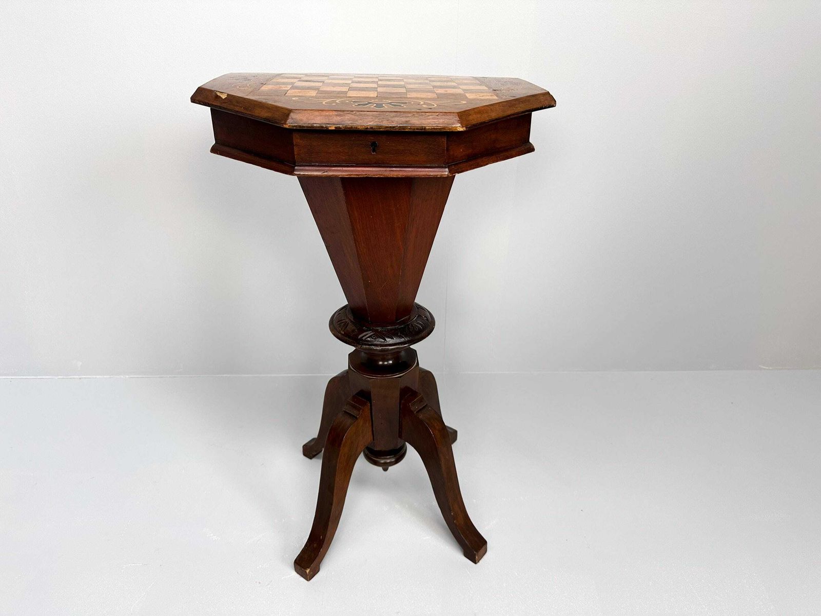 Antique Inlaid Chess Table, Trumpet Sewing Table photo 602.0
